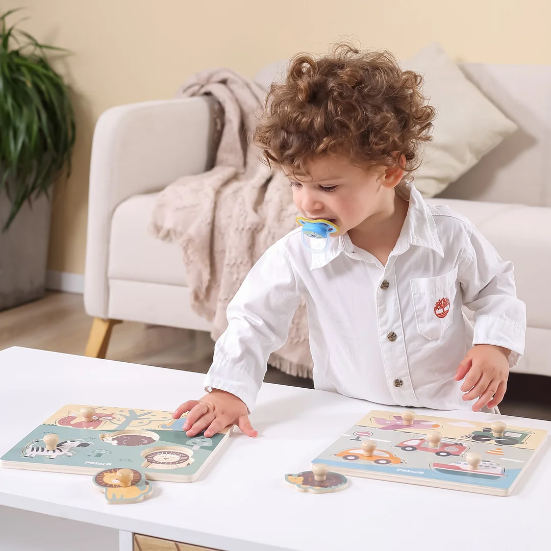 VIGA PolarB Drewniane Puzzle Zwierzęta z Uchwytami Uchwyt Pinezki