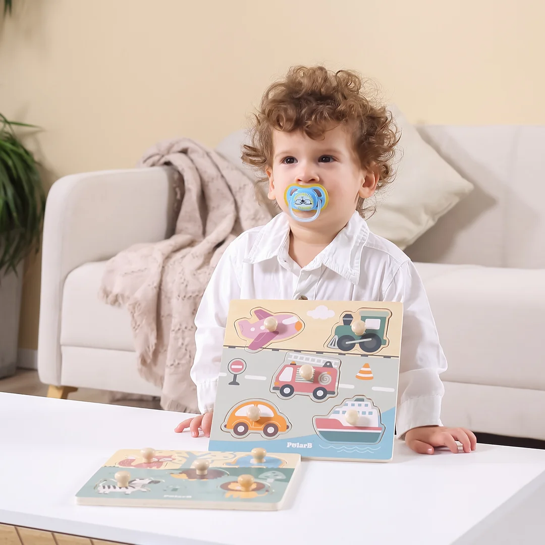 VIGA PolarB Drewniane Puzzle Zwierzęta z Uchwytami Uchwyt Pinezki