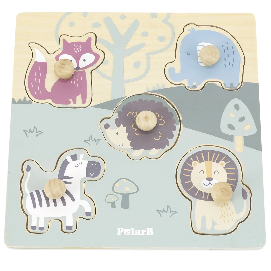 VIGA PolarB Drewniane Puzzle Zwierzęta z Uchwytami Uchwyt Pinezki