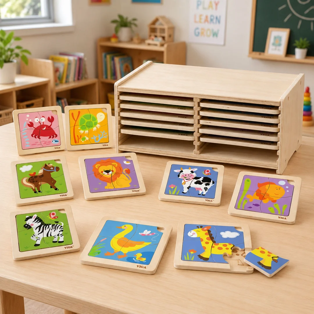 VIGA Puzzle Układanki Drewniane Plansz Puzzle w Stojaku