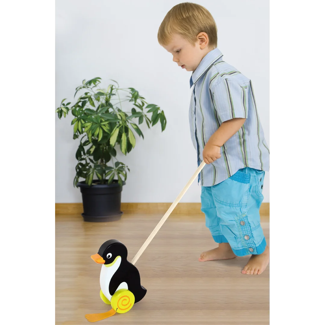 VIGA TOYS Drewniany Pchacz Pingwin Zabawka na Kiju do Pchania na Roczek
