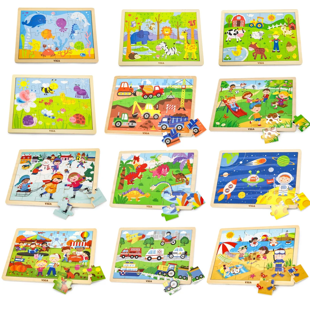 Viga Zestaw Puzzle drewniane układanek na stojaku