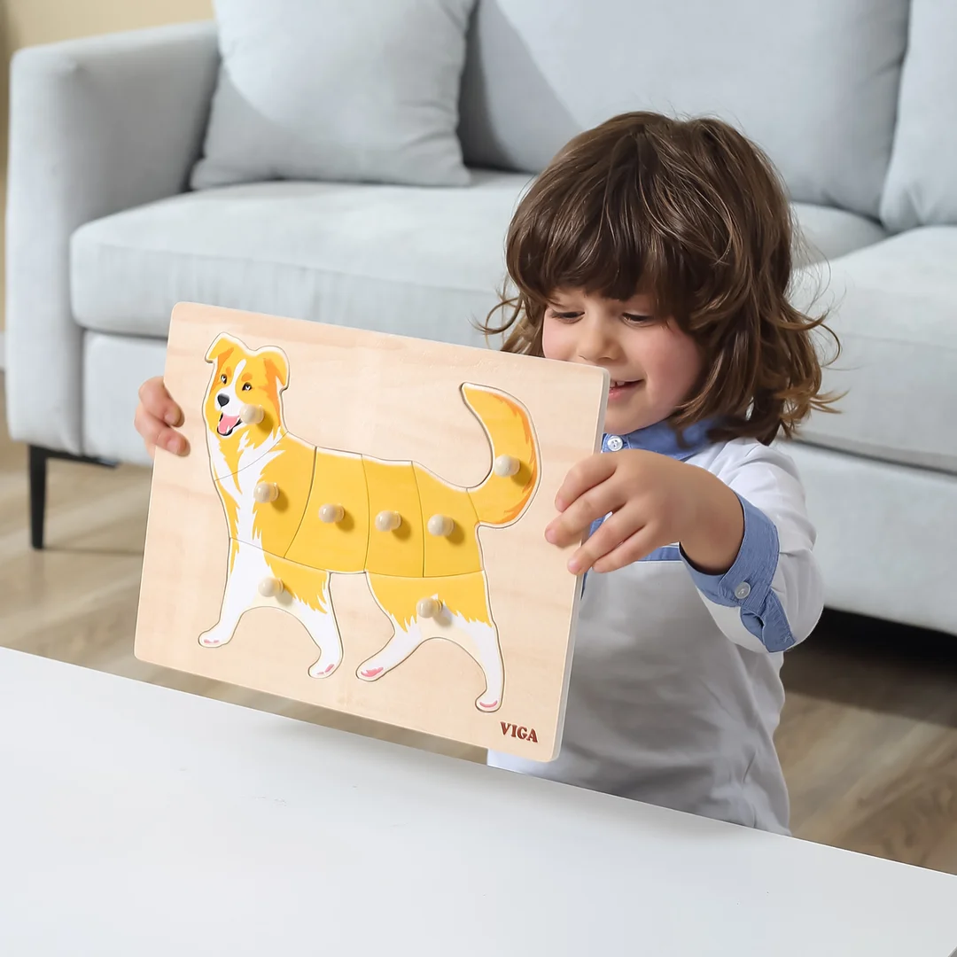 VIGA Zestaw Puzzle Drewniane Układanek Zwierzątka Montessori Stojak