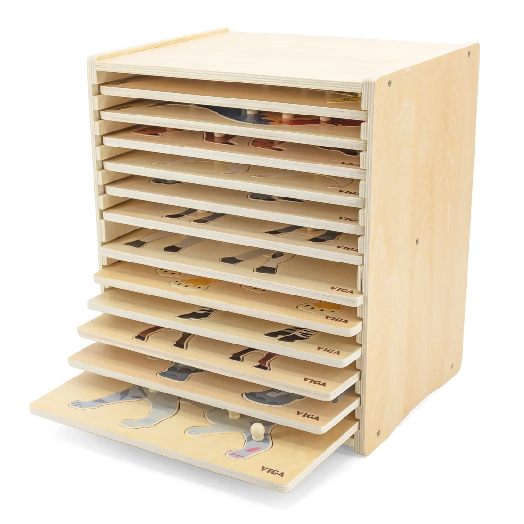 VIGA Zestaw Puzzle Drewniane Układanek Zwierzątka Montessori Stojak