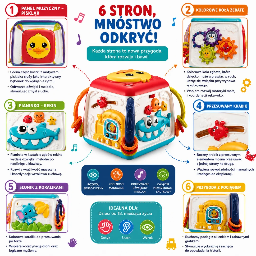 WOOPIE BABY Interaktywna Kostka Edukacyjna Wielofunkcyjna
