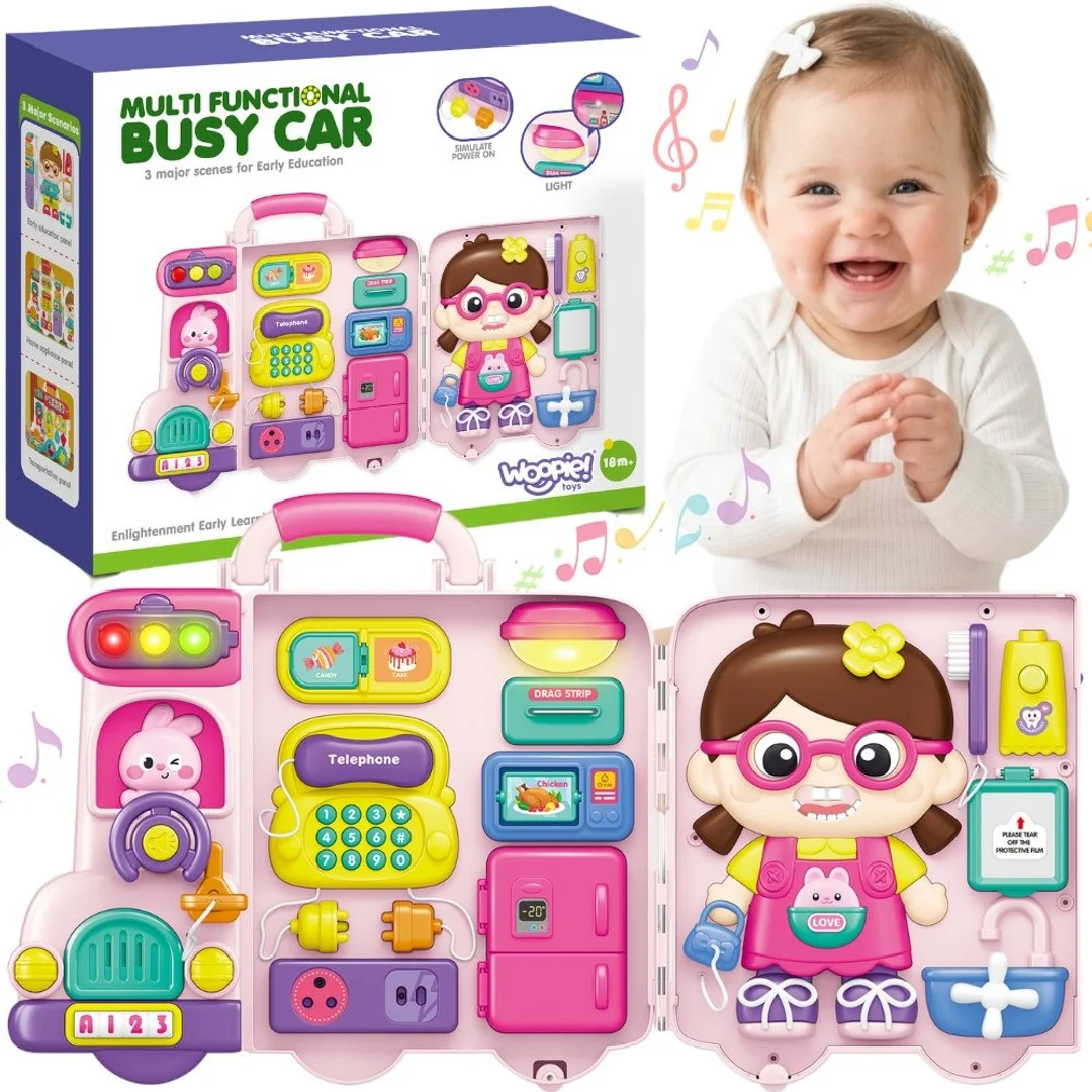 WOOPIE BABY Interaktywna Tablica Manipulacyjna Dziewczynka Busy Car Dźwięk Światło