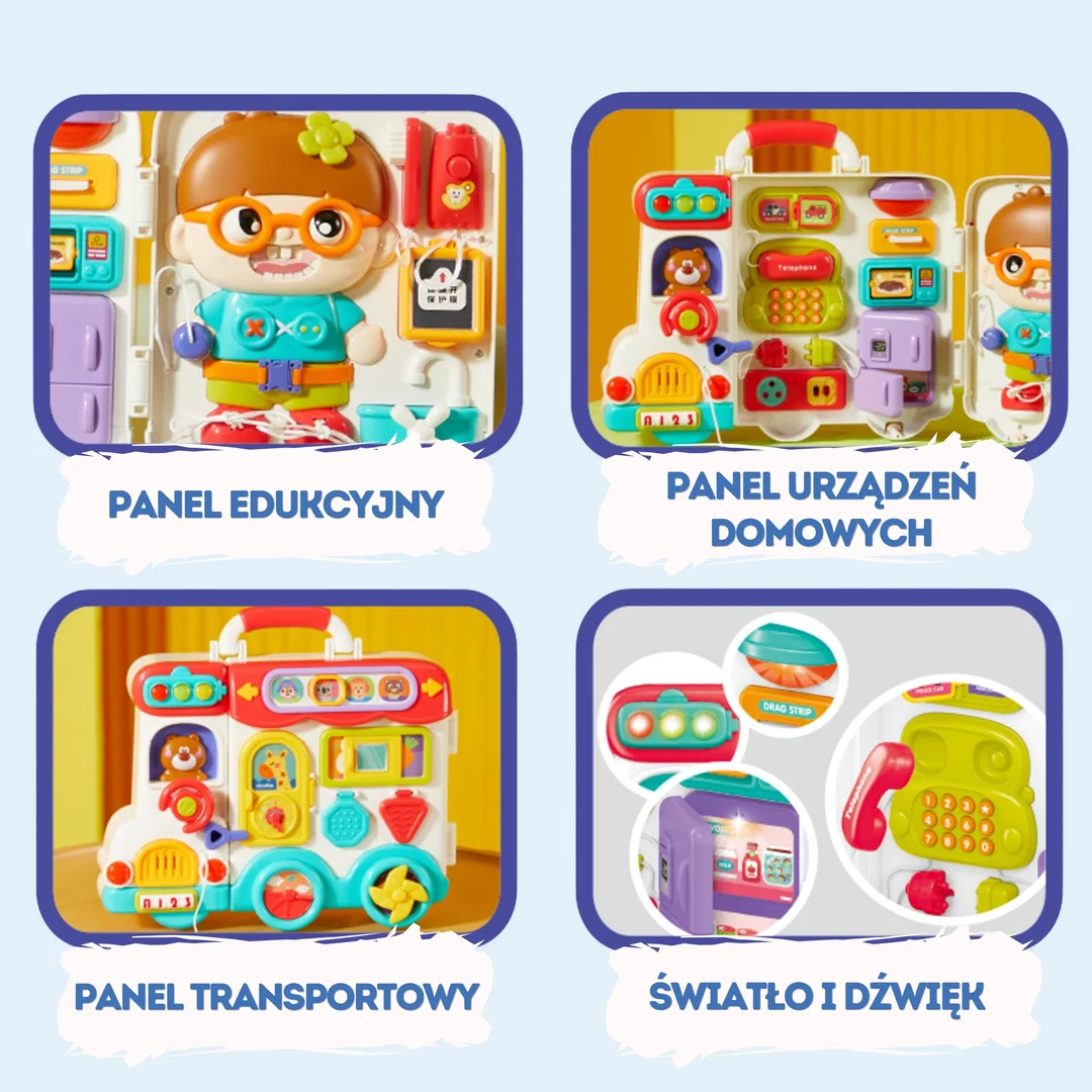 WOOPIE BABY Interaktywna Tablica Manipulacyjna Dziewczynka Busy Car Dźwięk Światło