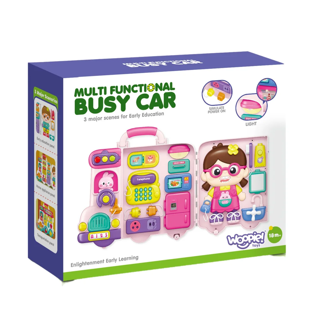 WOOPIE BABY Interaktywna Tablica Manipulacyjna Dziewczynka Busy Car Dźwięk Światło
