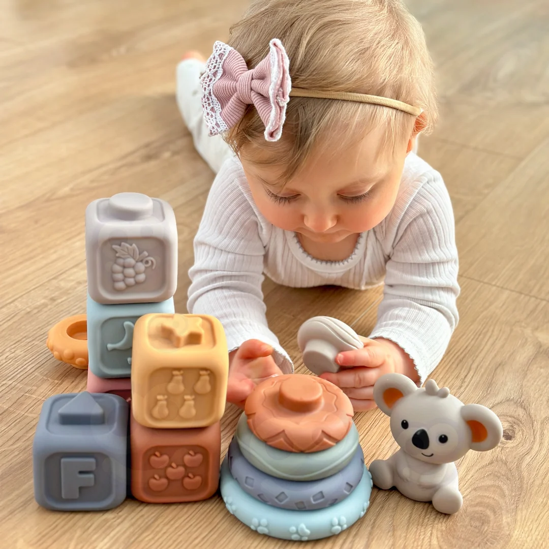 WOOPIE BABY Miękkie Gumowe Klocki Sensoryczne Miś