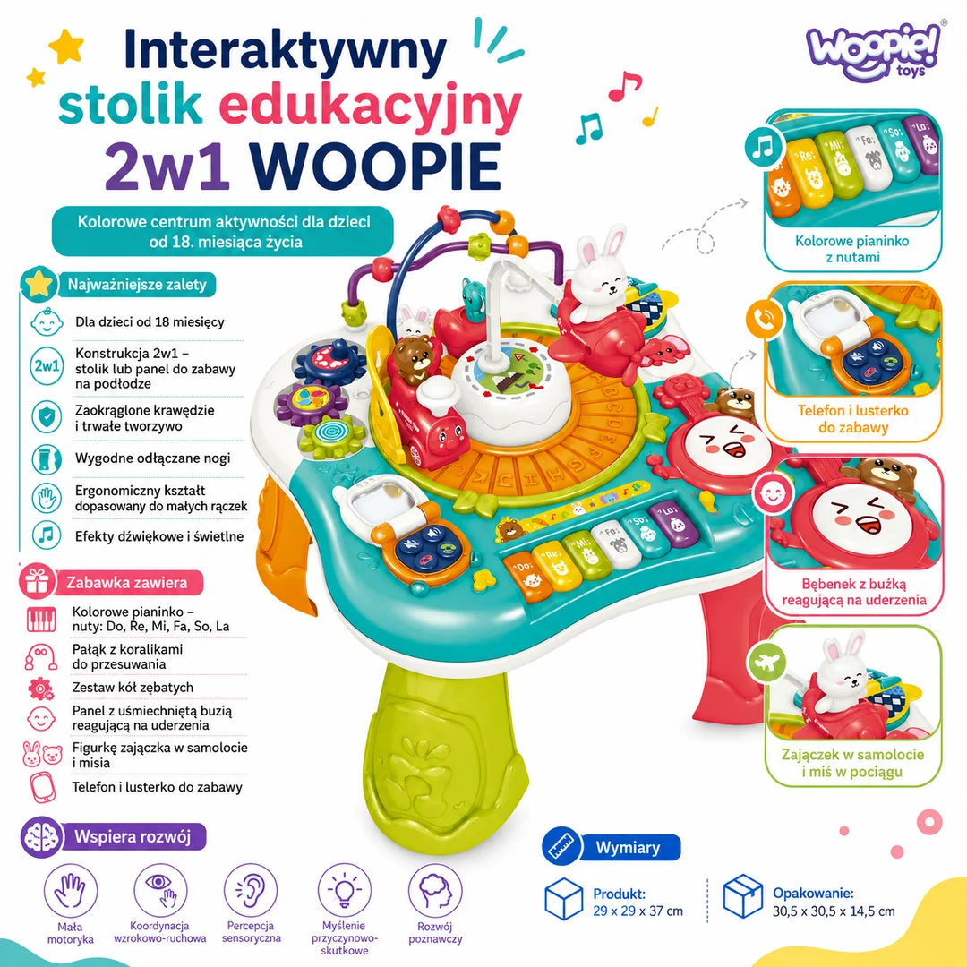 WOOPIE BABY Stolik Edukacyjny Interaktywny Pianinko Dźwięki