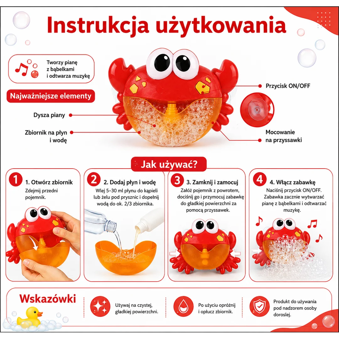 WOOPIE BABY Zabawka do Kąpieli Krab do Robienia Piany z Melodią