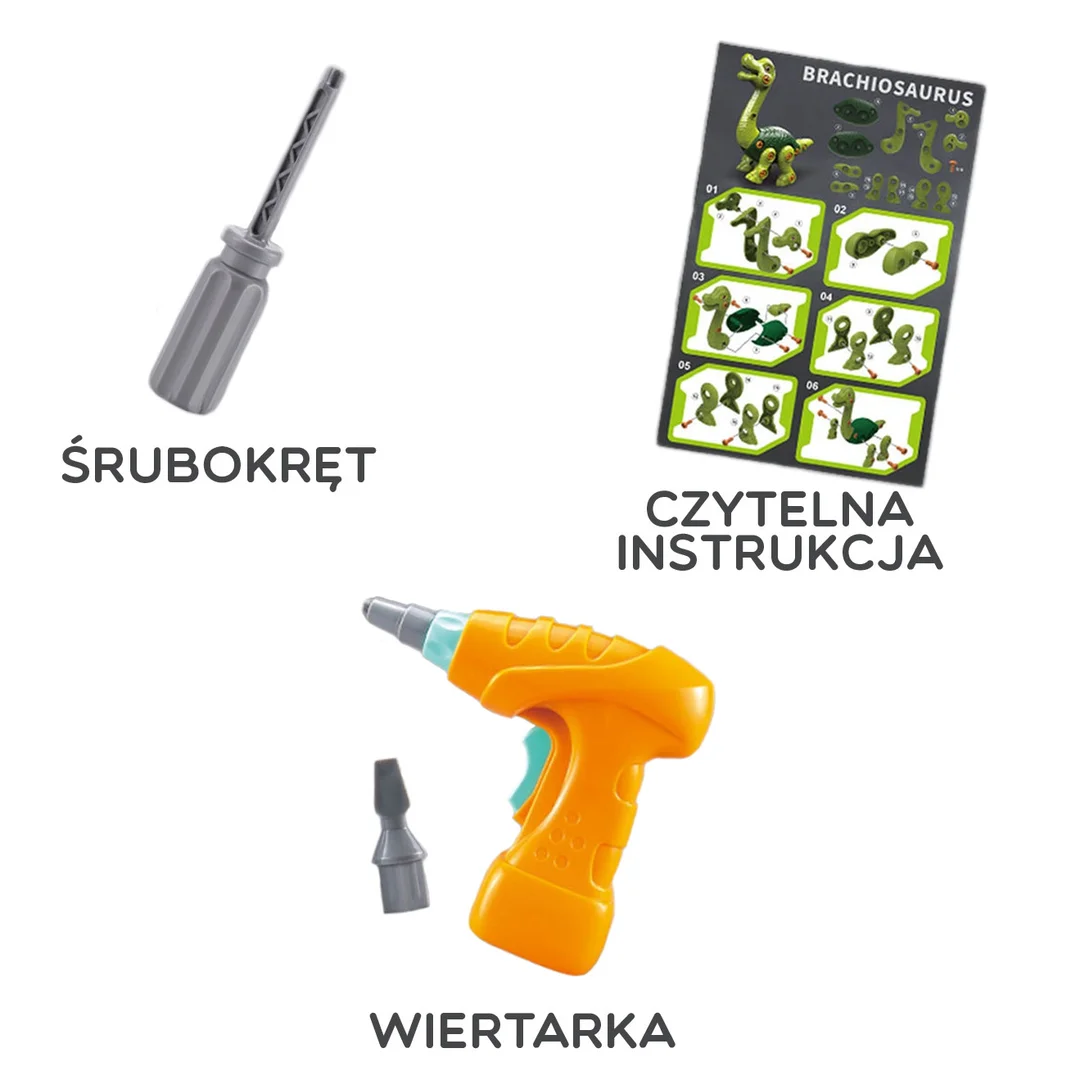 WOOPIE Dinozaur do Skręcania Zestaw Konstrukcyjny Wiertarka