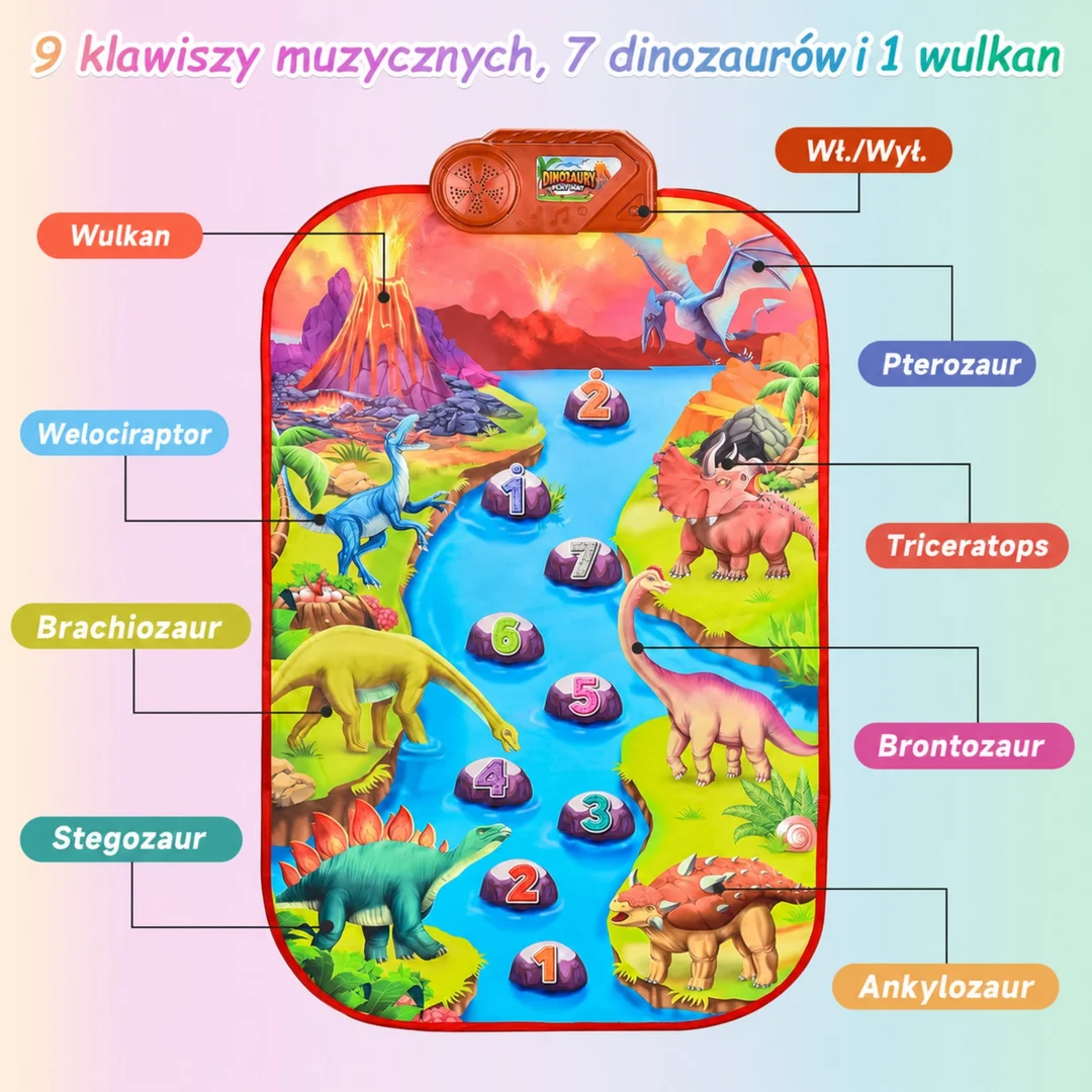 WOOPIE Duża Mata Muzyczna Pianino XL Dinozaury Interaktywna