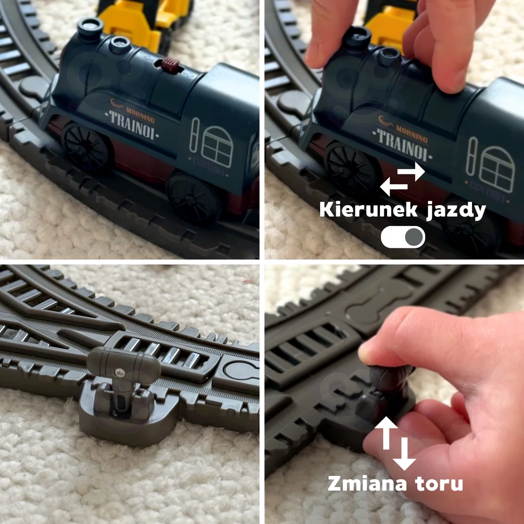 WOOPIE Elektryczna Kolejka Tor Retro Ciuchcia Lokomotywa Wagony