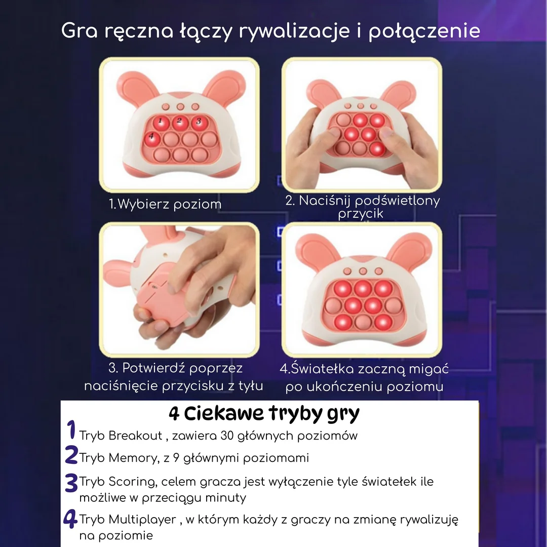 WOOPIE Gra POP IT Elektryczna Antystresowa Zręcznościowa Uszy Króliczka