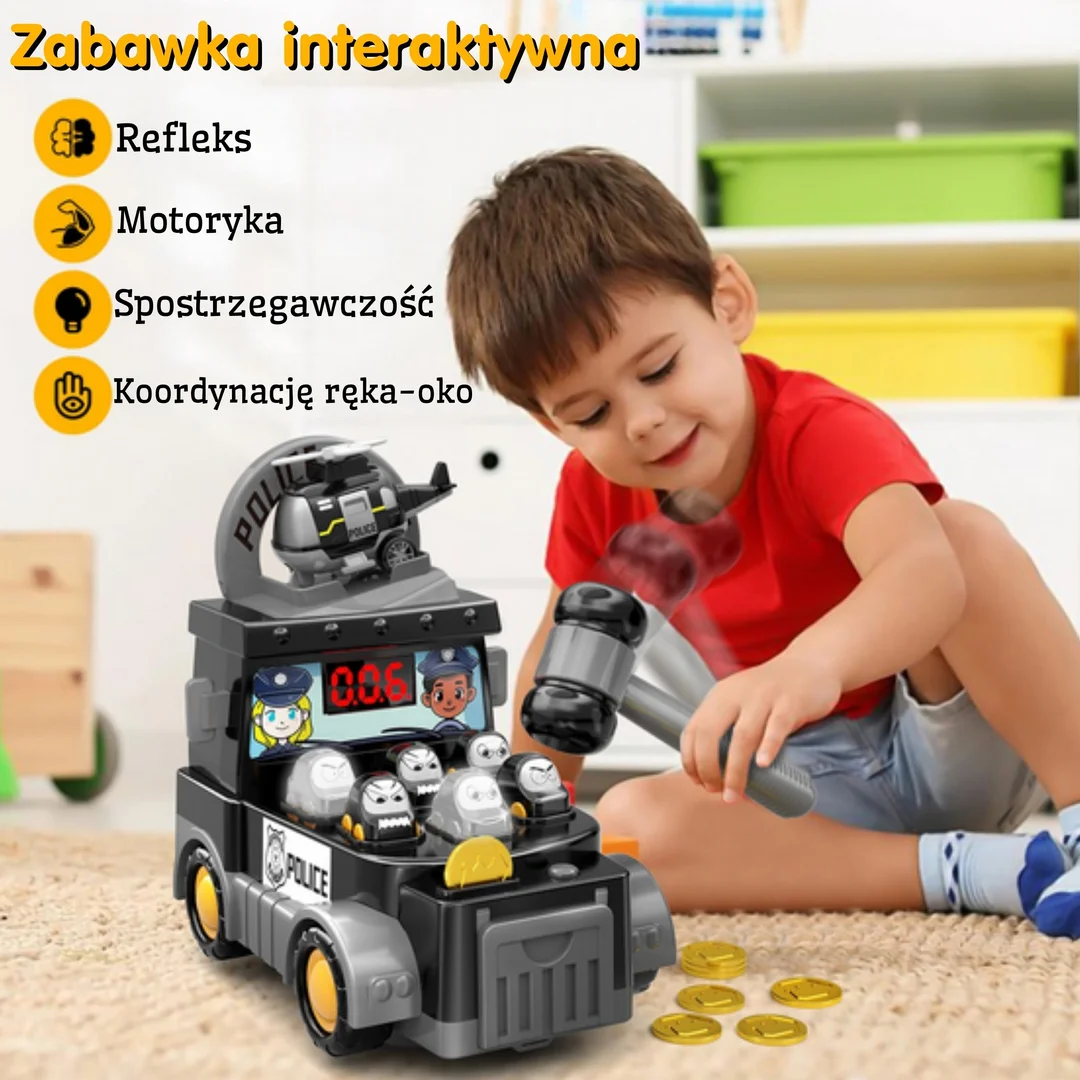 WOOPIE Gra Zręcznościowa Uderz Młotkiem Wbijak Wóz Policyjny z Akcesoriami