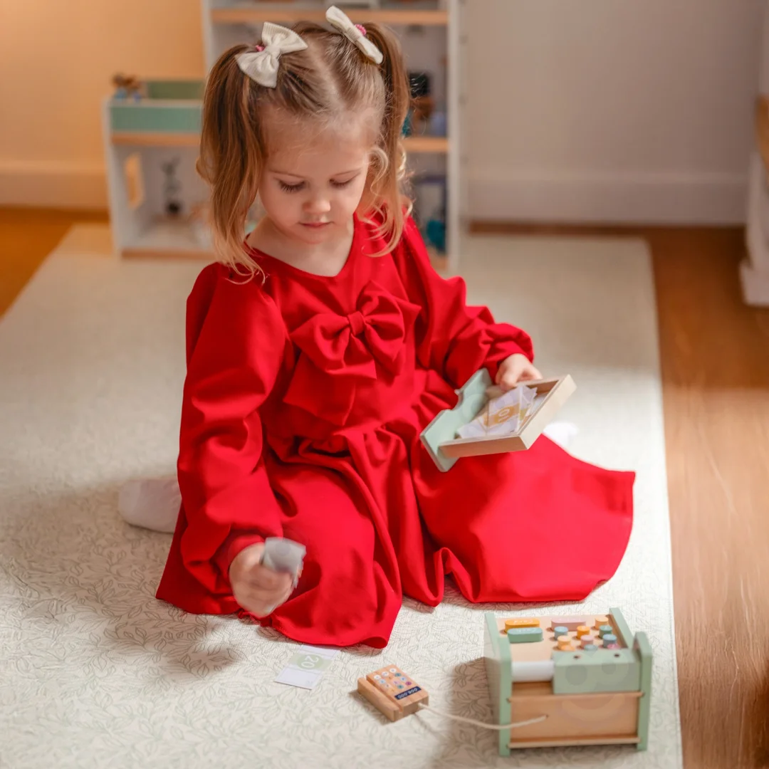 WOOPIE GREEN Drewniana Kasa Sklepowa Edukacyjna z Akcesoriami FSC