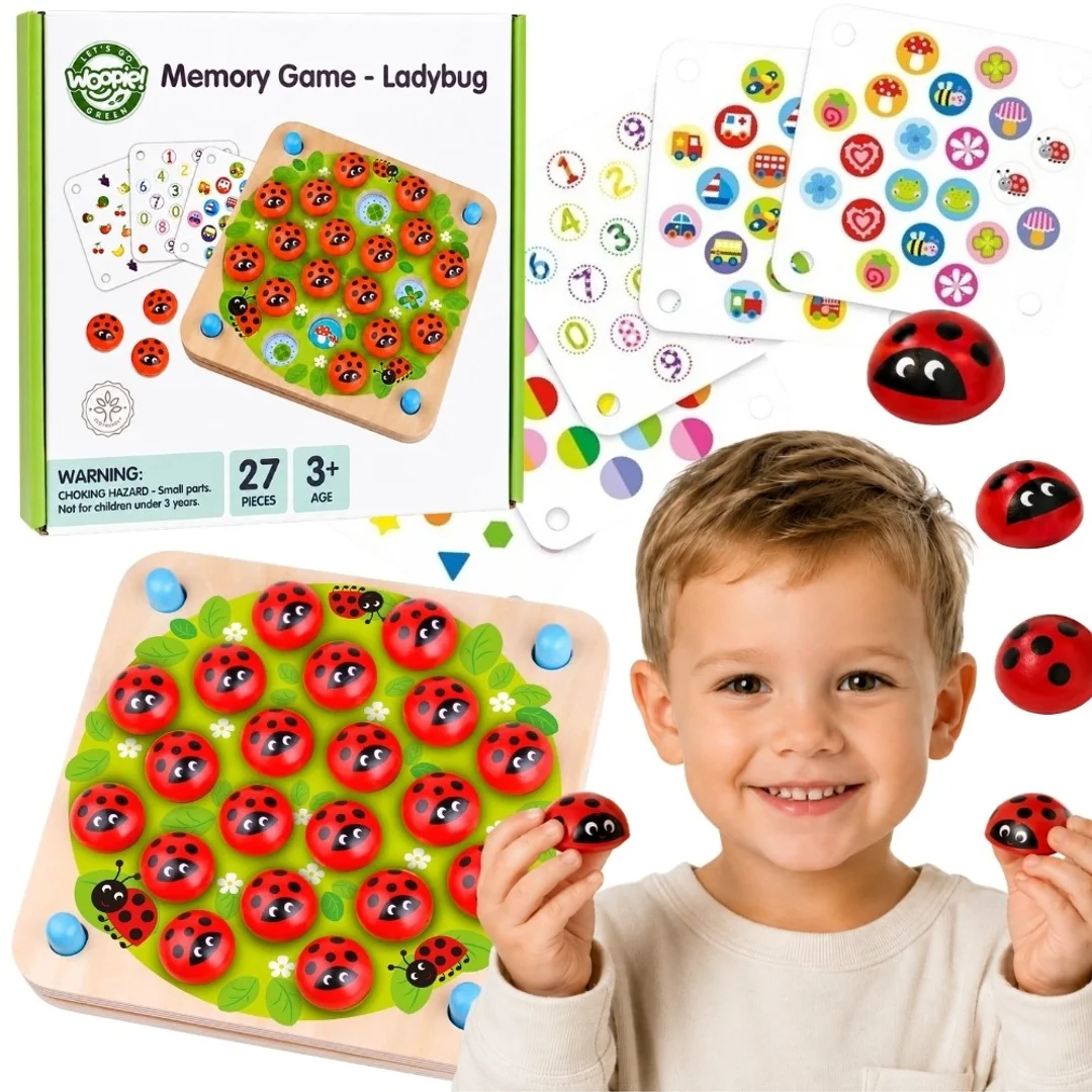 WOOPIE GREEN Memorki Drewniana Gra Pamięciowa Edukacyjna Układanka Biedronka