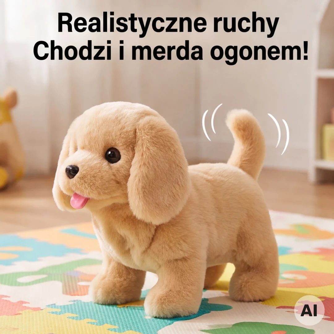 WOOPIE Interaktywny Brązowy Piesek na Smyczy z Akcesoriami