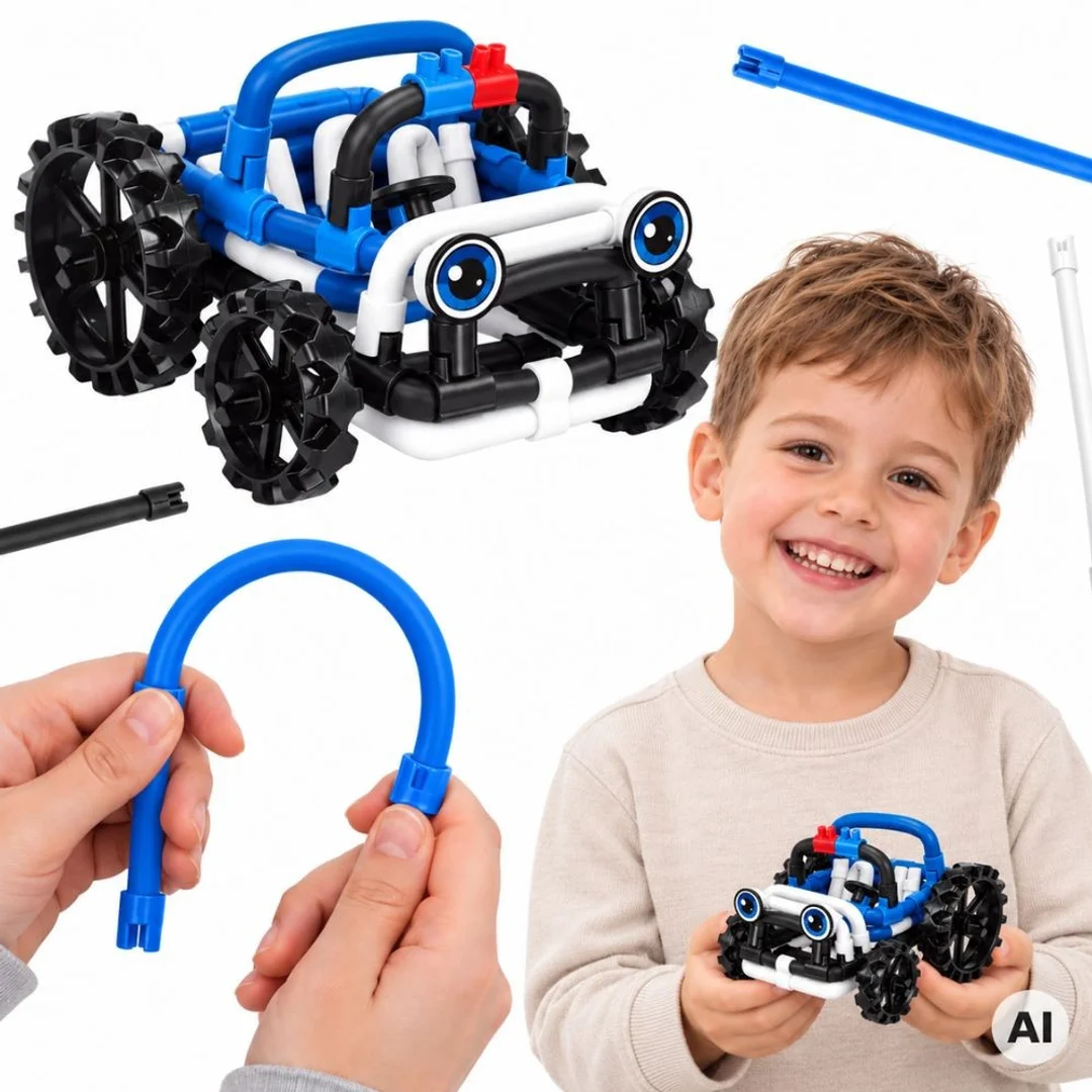 WOOPIE Twist Art Klocki Słomki Konstrukcyjne Auto Niebieskie