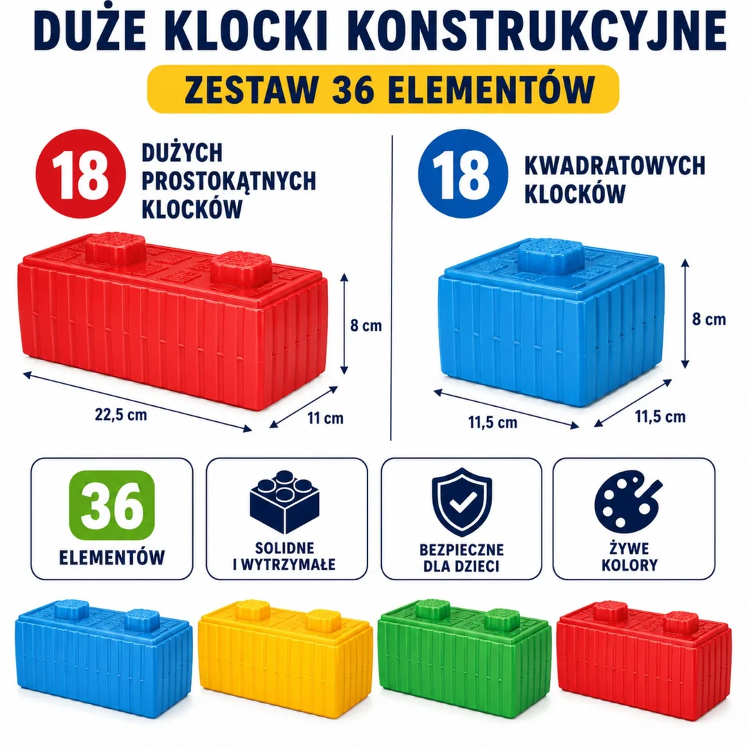WOOPIE Klocki Konstrukcyjne XXL Zestaw z Samochodzikiem