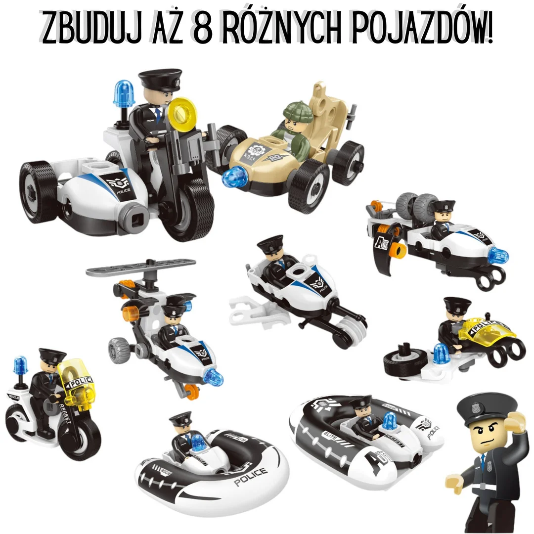 WOOPIE Klocki Konstrukcyjne Zbuduj Pojazdy Policyjne Modeli STEAM Zostań bohaterem miasta!