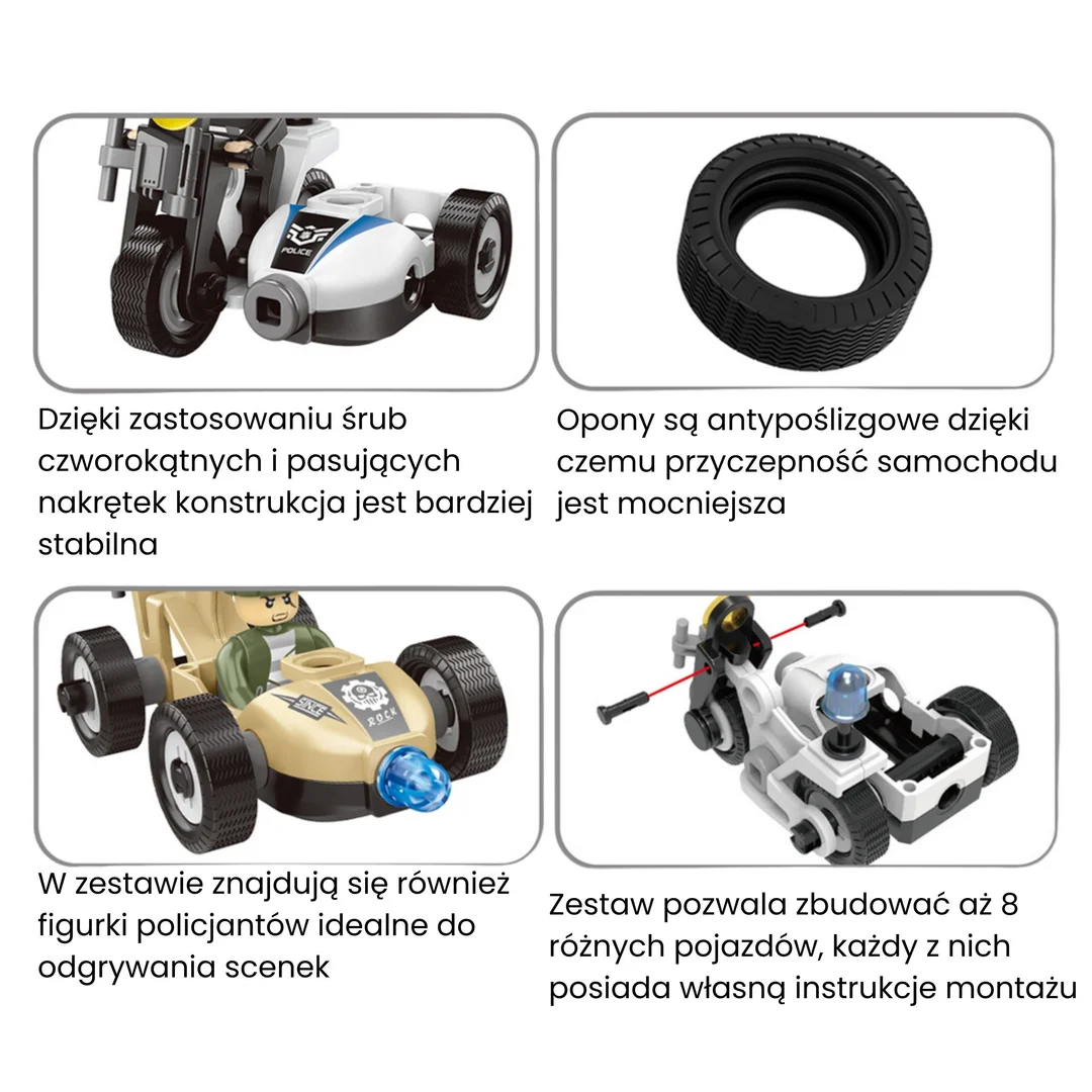 WOOPIE Klocki Konstrukcyjne Zbuduj Pojazdy Policyjne Modeli STEAM Zostań bohaterem miasta!