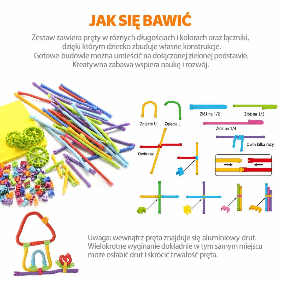 WOOPIE Twist Art Klocki Słomki Konstrukcyjne Zestaw Dinozaury