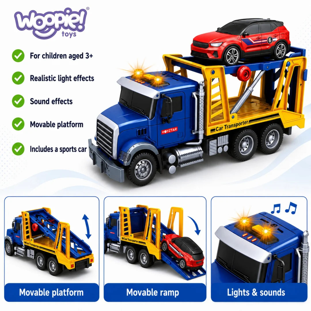 WOOPIE Laweta Ciężarówka Transporter Z Autkiem Światło Dźwięk