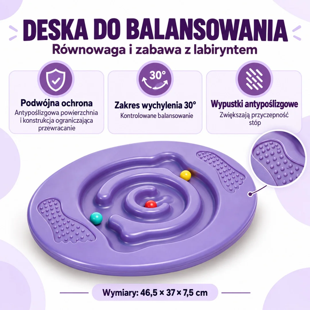 WOOPIE Okrągła Deska do Balansowania Fioletowa Dysk Równoważnia Labirynt