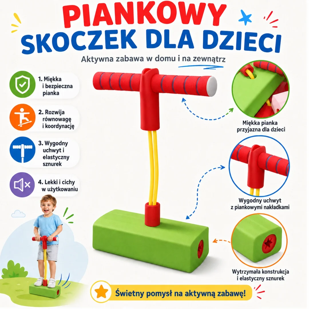 WOOPIE Piankowy Zielony Skoczek Pogo Dla Dzieci Do Skakania Trening Równowagi