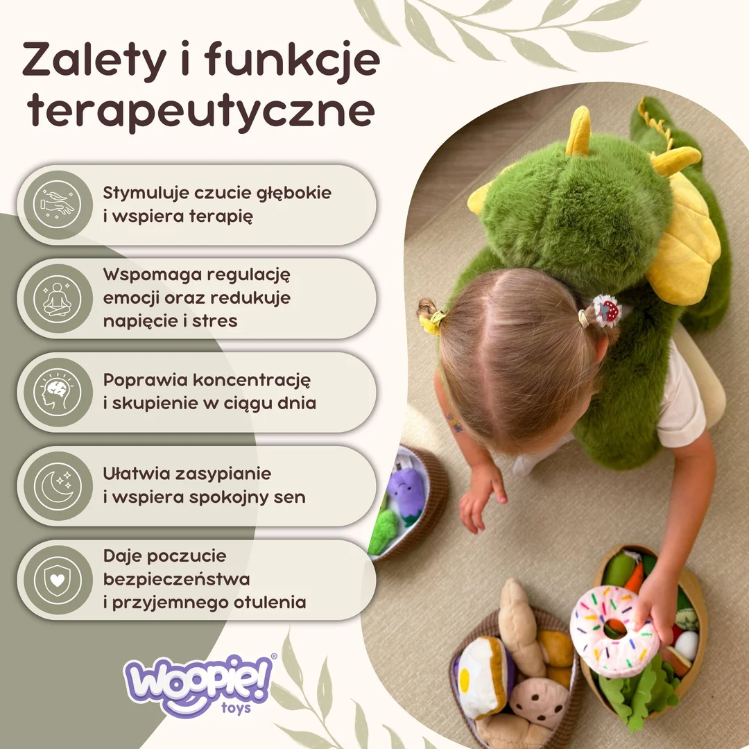 WOOPIE Pluszak Obciążeniowy Dinozaur Antystresowy Sensoryczny Ciężkomiś Przytulanka
