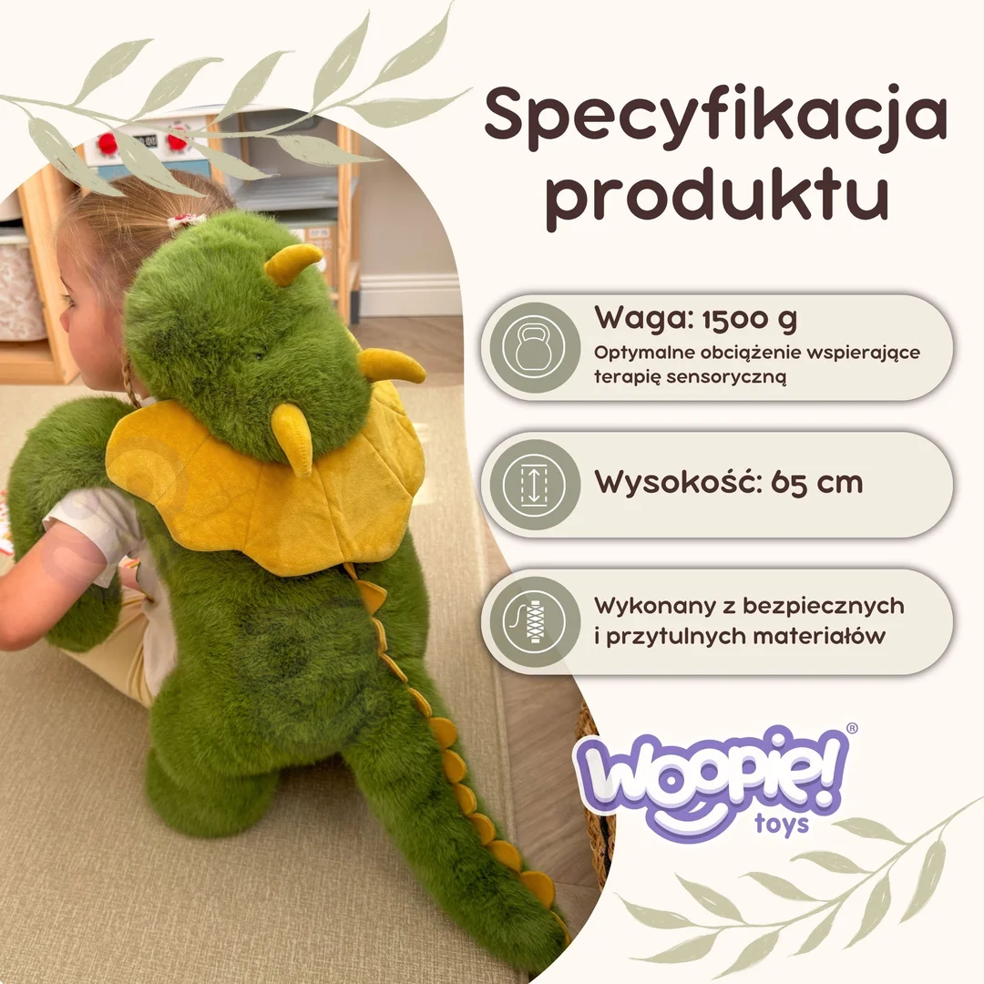 WOOPIE Pluszak Obciążeniowy Dinozaur Antystresowy Sensoryczny Ciężkomiś Przytulanka