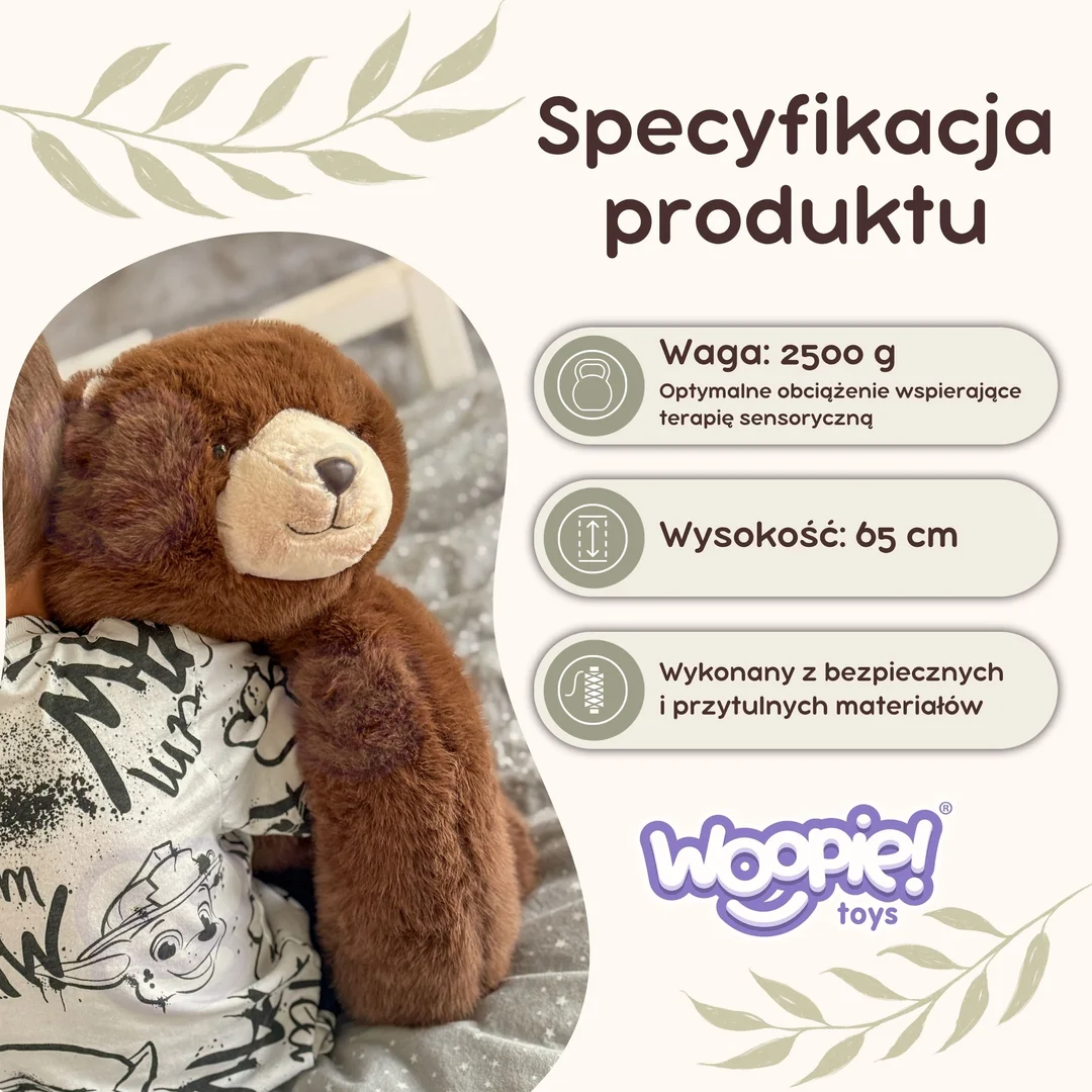 WOOPIE Pluszak Obciążeniowy Miś Antystresowy Sensoryczny Ciężkomiś Przytulanka