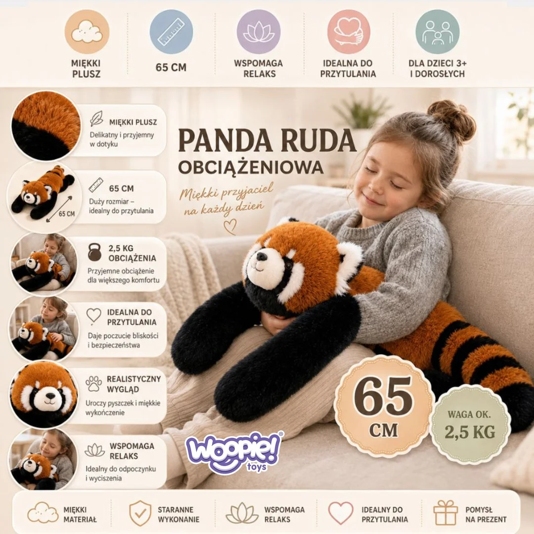 WOOPIE Pluszak Obciążeniowy Panda Ruda Antystresowy Sensoryczny Ciężkomiś