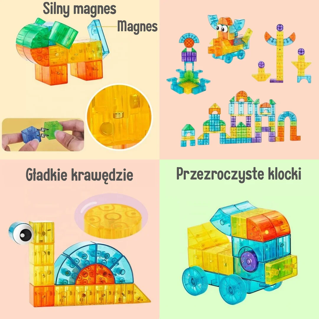 WOOPIE Przezroczyste Magnetyczne Klocki Konstrukcyjne