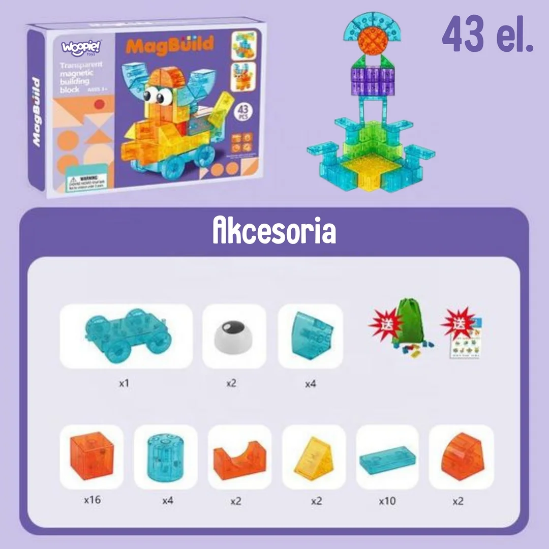 WOOPIE Przezroczyste Magnetyczne Klocki Konstrukcyjne