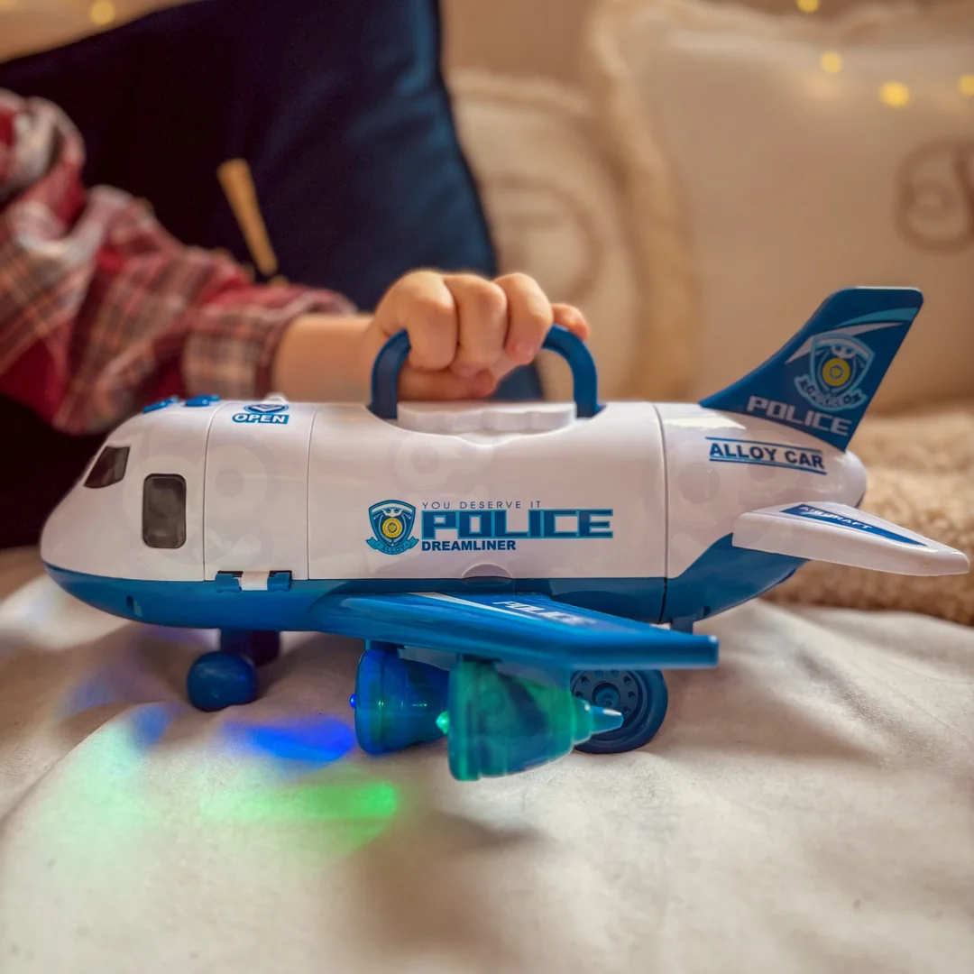 WOOPIE Samolot Rozkładany Transporter Policja Autami Policyjnymi Zestaw XL Znaki Drogowe