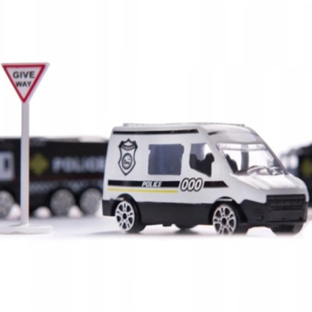 WOOPIE Samolot Rozkładany Transporter Policja Autami Policyjnymi Zestaw XL Znaki Drogowe