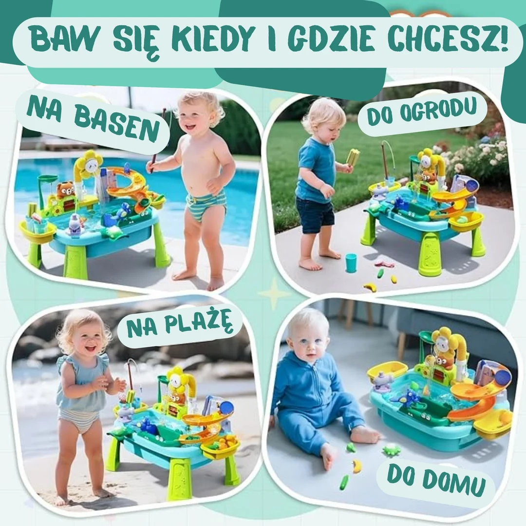 WOOPIE Stolik Gra Łowienie Rybek Zlewozmywak Zjeżdżalnia Wodna Kwiatek
