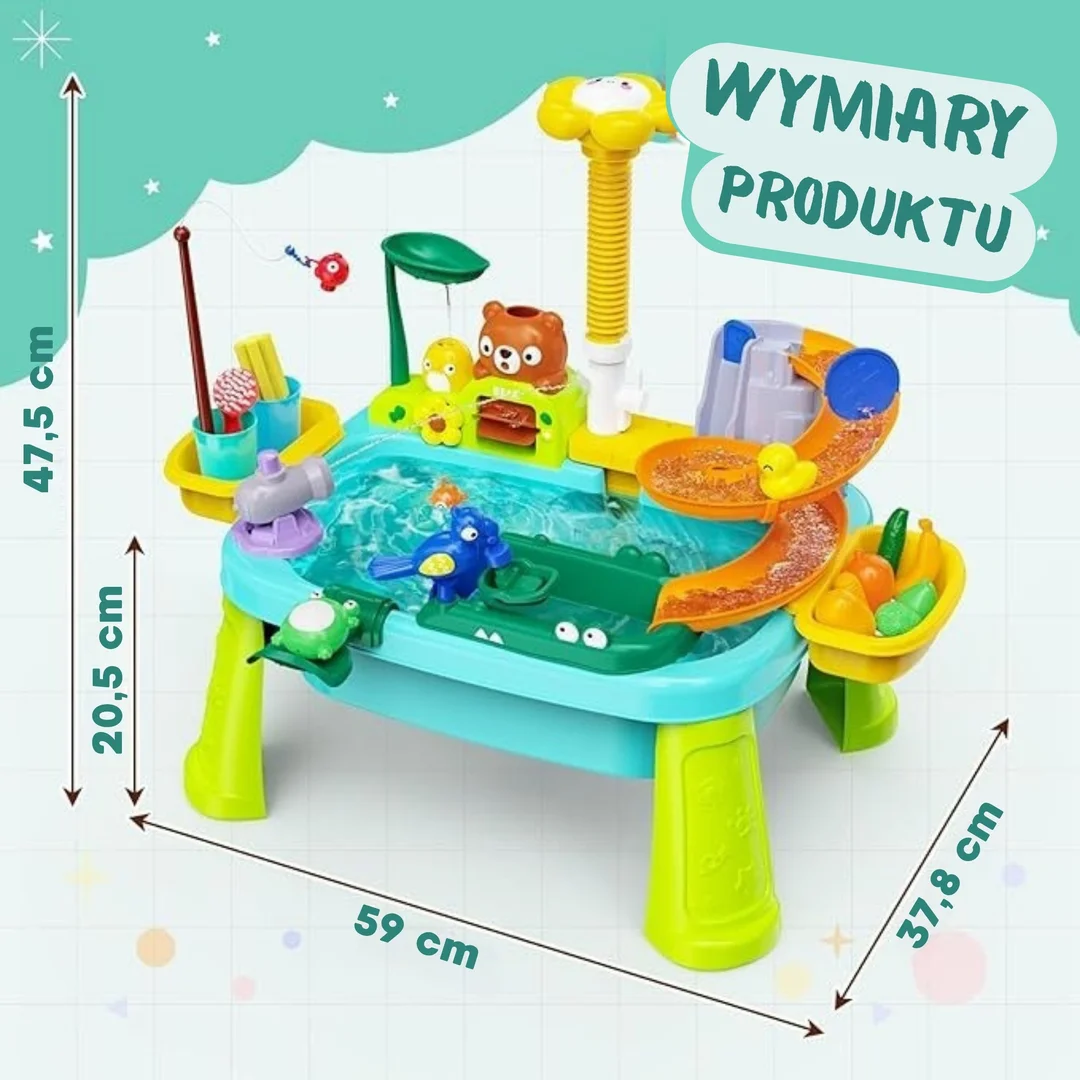 WOOPIE Stolik Gra Łowienie Rybek Zlewozmywak Zjeżdżalnia Wodna Kwiatek