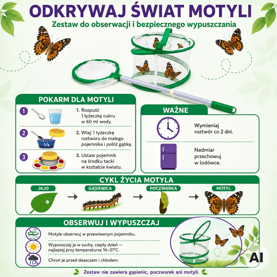 Woopie Zestaw do Hodowli Motyli Zestaw STEM Siatka Akcesoria