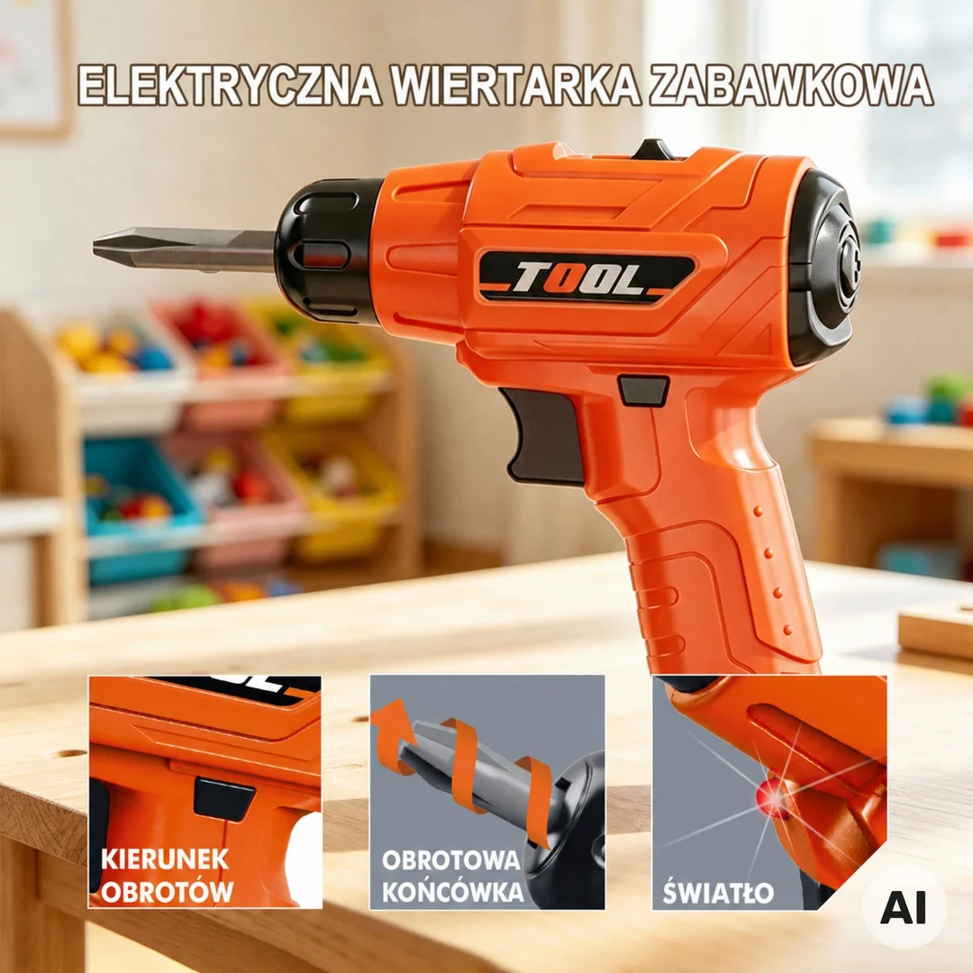 WOOPIE Zestaw Narzędzi w Mały Majsterkowicz Wiertarka na Baterie Światło