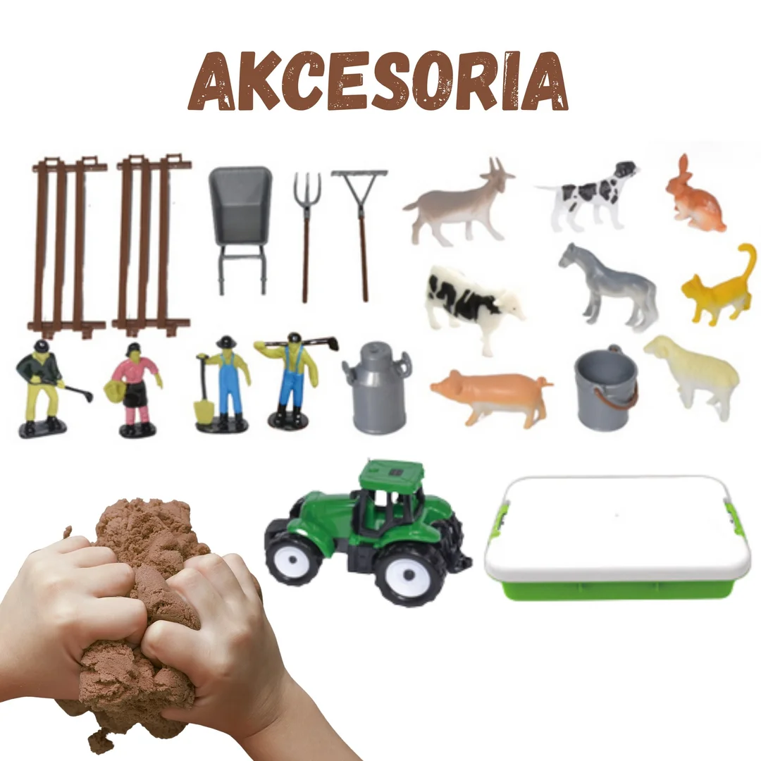 WOOPIE Zestaw Piasek Kinetyczny Farma w Walizce Traktor Zwierzęta