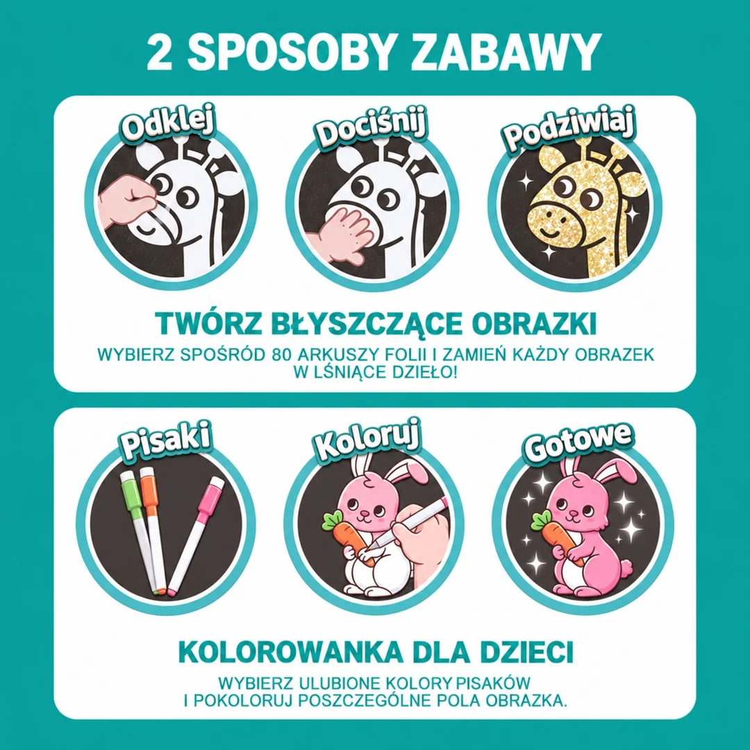 WOOPIE Zestaw Plastyczny Wyklejanka Foliowa Kolorowanka Świat Zwierząt