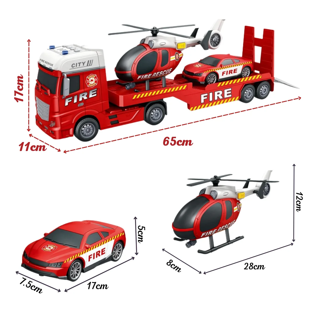 WOOPIE Zestaw Pojazdów Laweta Strażacka Helikopter Samochód Dźwięk Światła