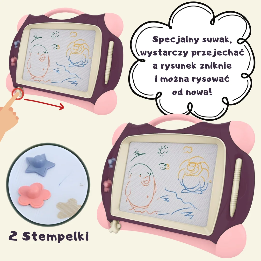 WOOPIE Znikopis Tablica Magnetyczna Kolorowa Stempelki Fioletowy
