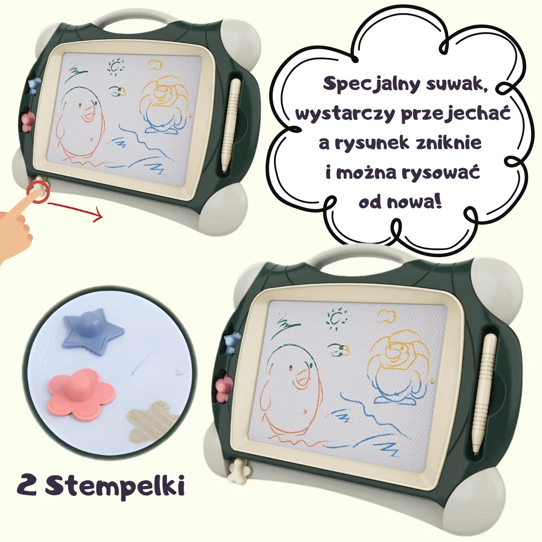 WOOPIE Znikopis Tablica Magnetyczna Kolorowa Stempelki Zielony