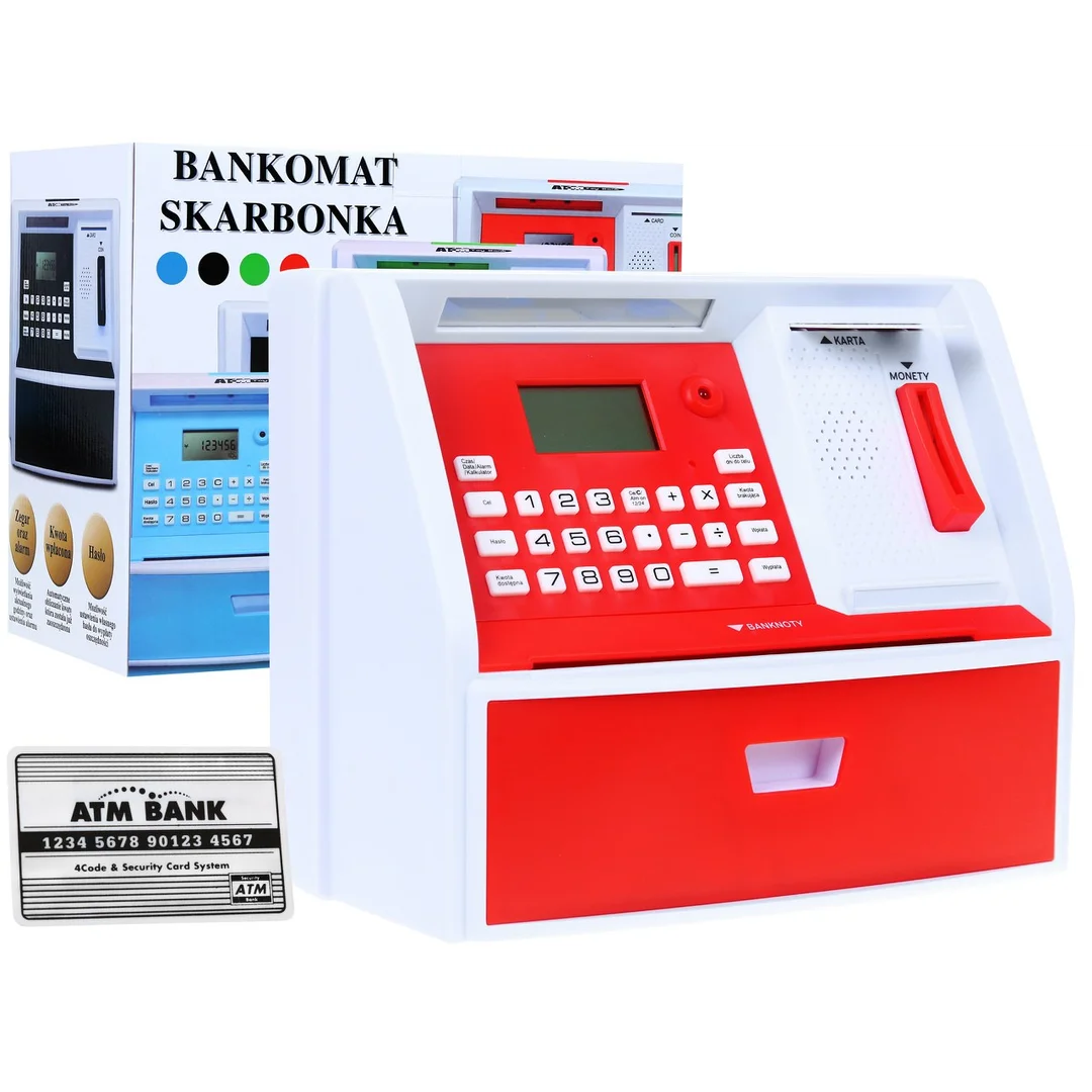 Bankomat z kartą Skarbonka dla czerwony Interaktywne funkcje Tryb oszczędzania