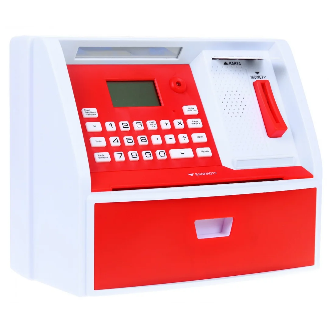 Bankomat z kartą Skarbonka dla czerwony Interaktywne funkcje Tryb oszczędzania